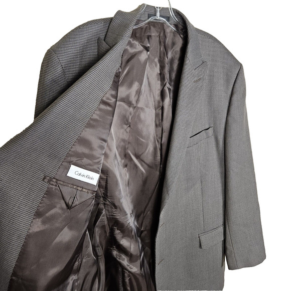 Calvin Klein Tweed Sport Coat Blazer Designer Wool Peak 46R Brown Suit Jacket - Picture 4 of 11